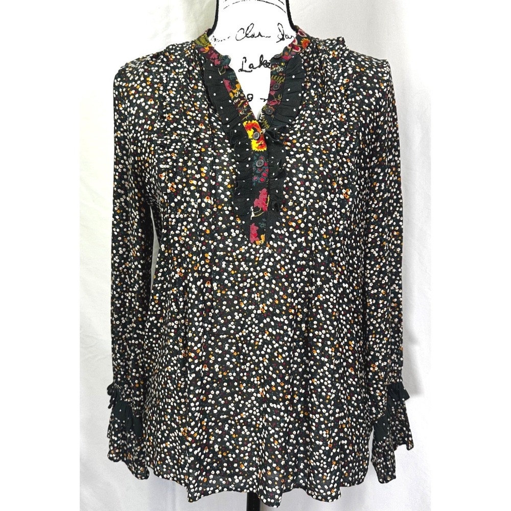 LOFT by Ann Taylor Dark Floral Popover Blouse Women's Petite S Peasant Style